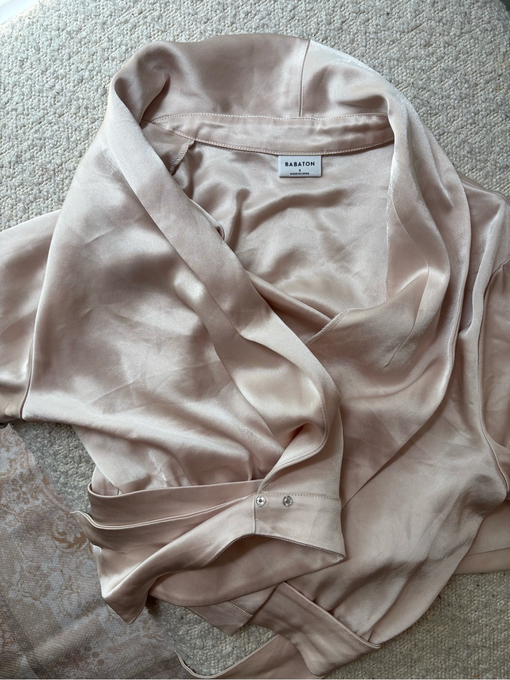 Babaton Satin Drape Blouse in Pale Pink